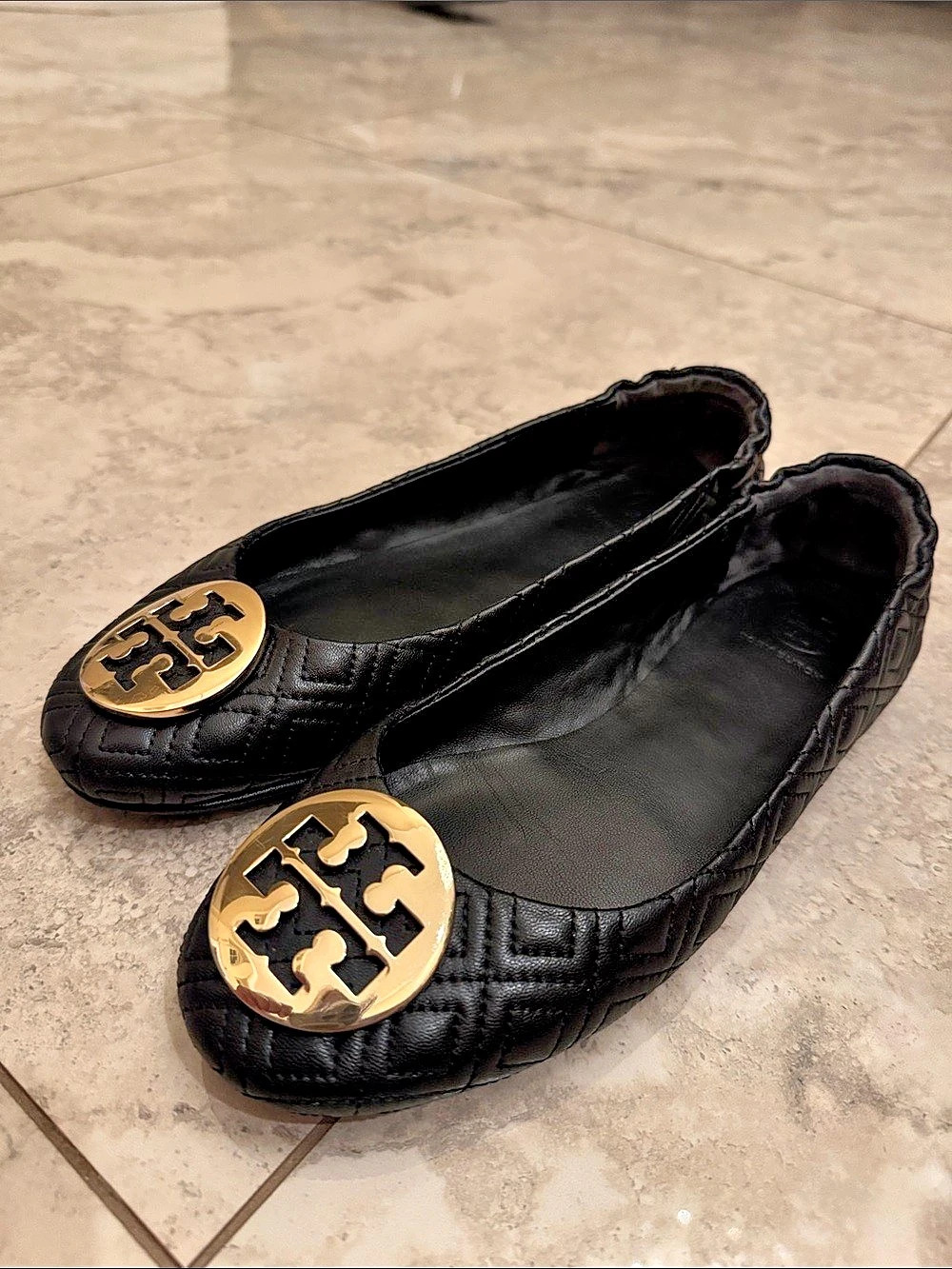 Tory Burch Minnie Travel Ballet Flat Black Logo Flats